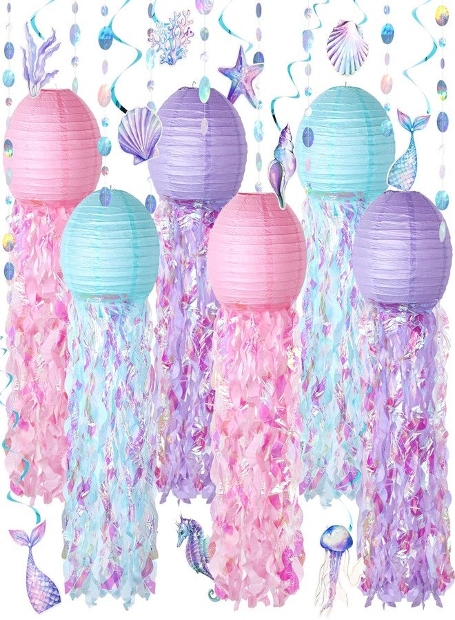 Otuuz 18 Pcs Mermaid Party Decorations Jellyfish Paper Lanterns Hanging Mermaid Garland Under The Sea Ocean Theme Party Supplies for Baby Shower Birthday Classroom Decoration - Image 1